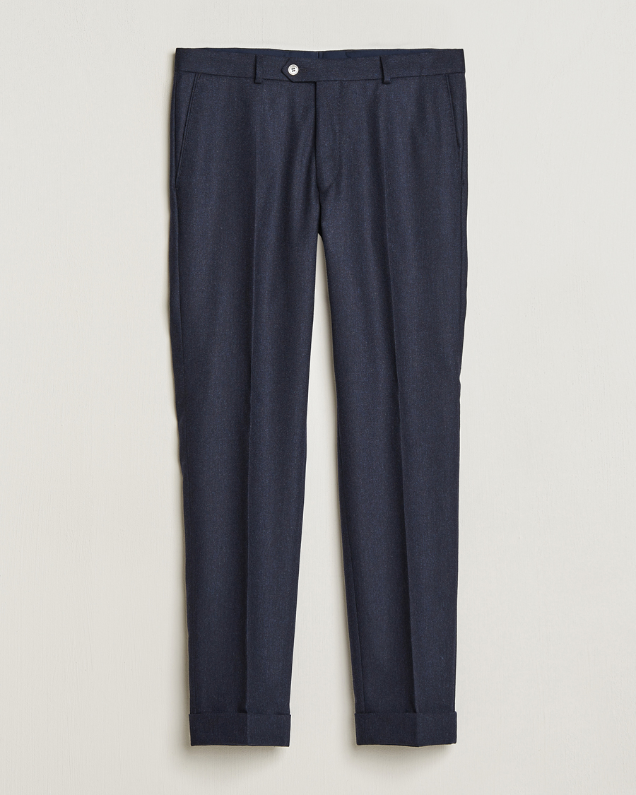 Mies | Housut | Oscar Jacobson | Denz Turn Up Flannel Trousers Navy Melange