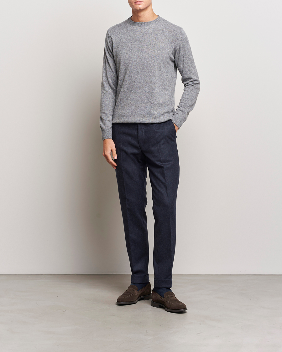 Mies | Flanellihousut | Oscar Jacobson | Denz Turn Up Flannel Trousers Navy