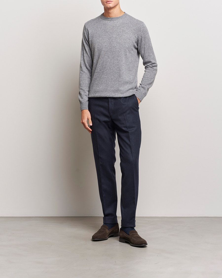 Mies | Housut | Oscar Jacobson | Denz Turn Up Flannel Trousers Navy Melange