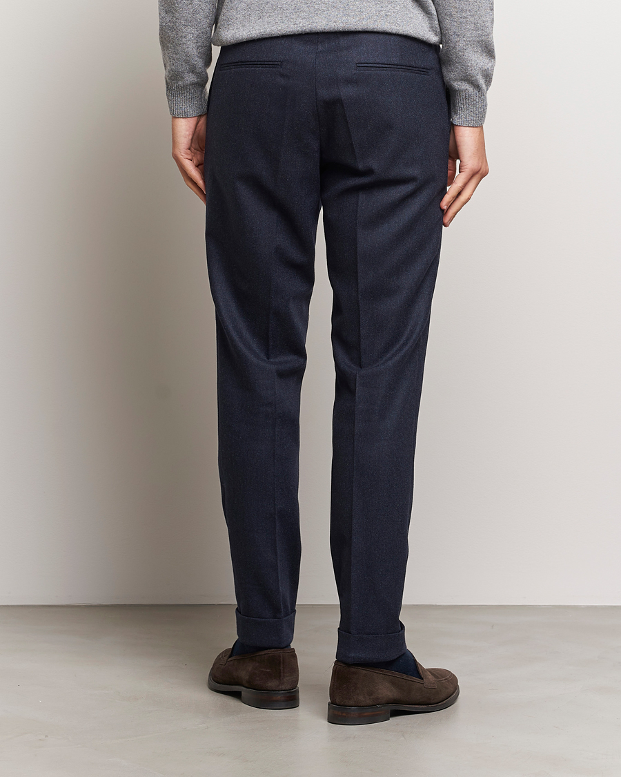 Mies | Housut | Oscar Jacobson | Denz Turn Up Flannel Trousers Navy Melange