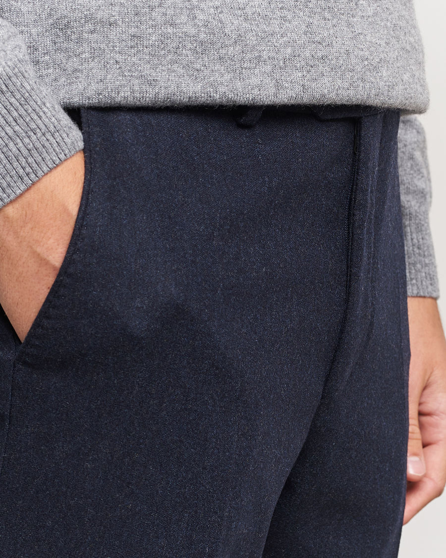 Mies | Housut | Oscar Jacobson | Denz Turn Up Flannel Trousers Navy Melange