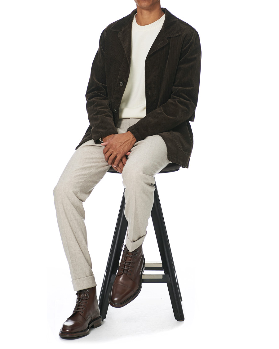 Mies | Flanellihousut | Oscar Jacobson | Denz Turn Up Flannel Trousers Beige