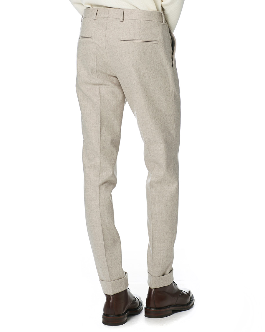 Mies | Housut | Oscar Jacobson | Denz Turn Up Flannel Trousers Beige