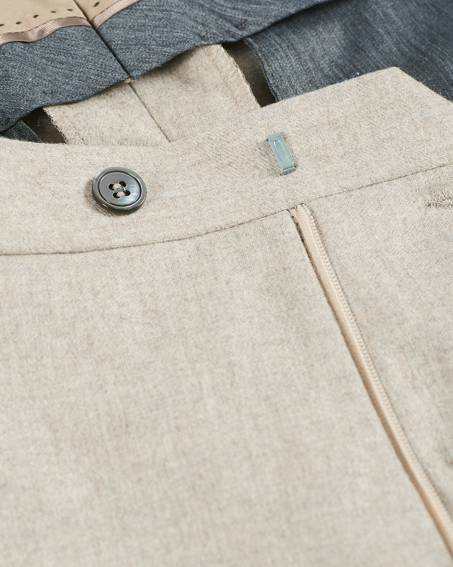 Mies | Housut | Oscar Jacobson | Denz Turn Up Flannel Trousers Beige