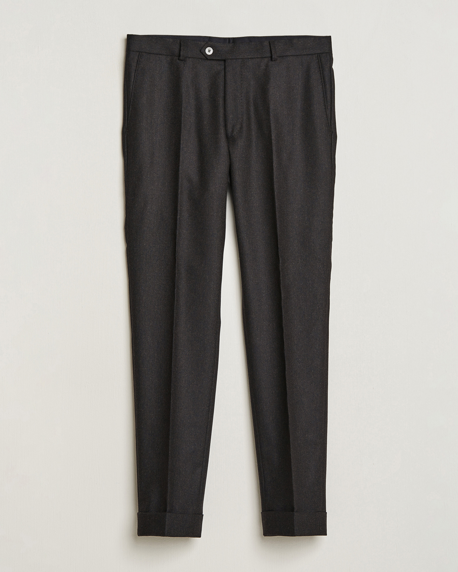 Mies | Housut | Oscar Jacobson | Denz Turn Up Flannel Trousers Brown Melange