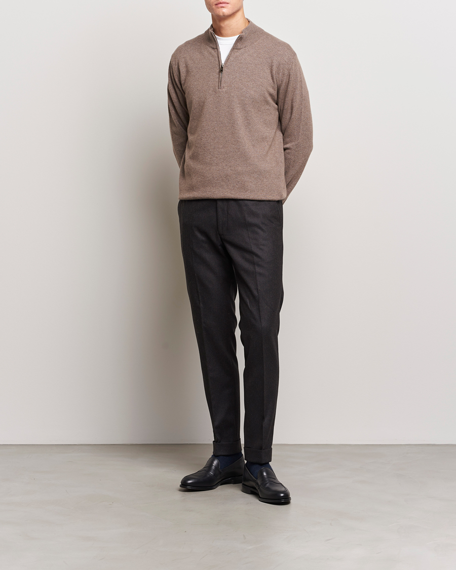 Mies | Flanellihousut | Oscar Jacobson | Denz Turn Up Flannel Trousers Brown
