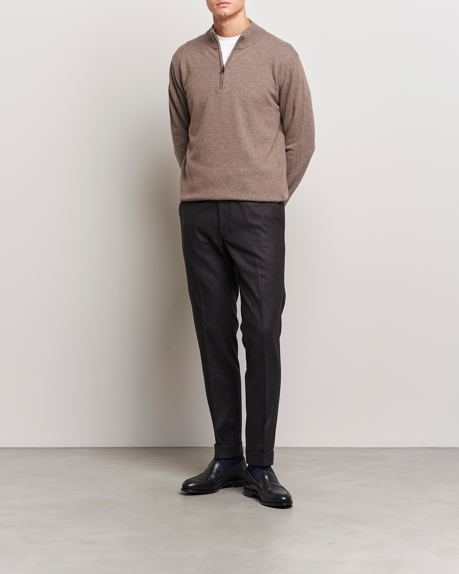 Mies | Housut | Oscar Jacobson | Denz Turn Up Flannel Trousers Brown Melange