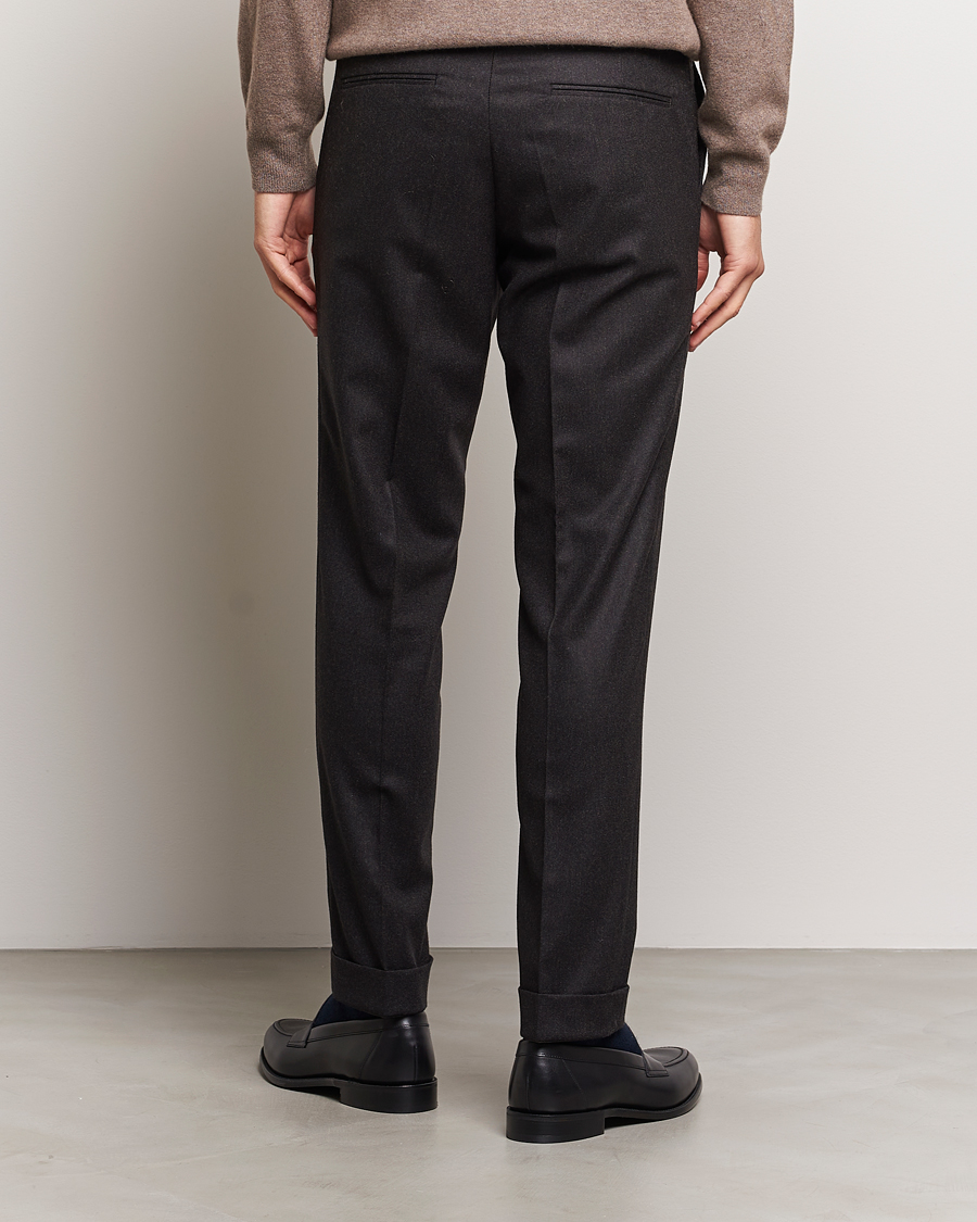 Mies | Housut | Oscar Jacobson | Denz Turn Up Flannel Trousers Brown Melange
