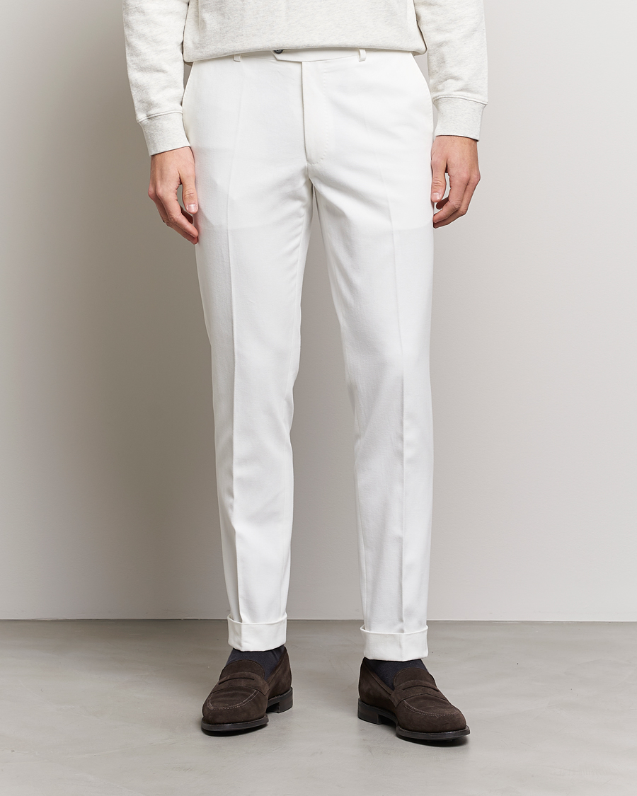 Mies | Oscar Jacobson | Oscar Jacobson | Denz Brushed Cotton Turn Up Trousers Off White