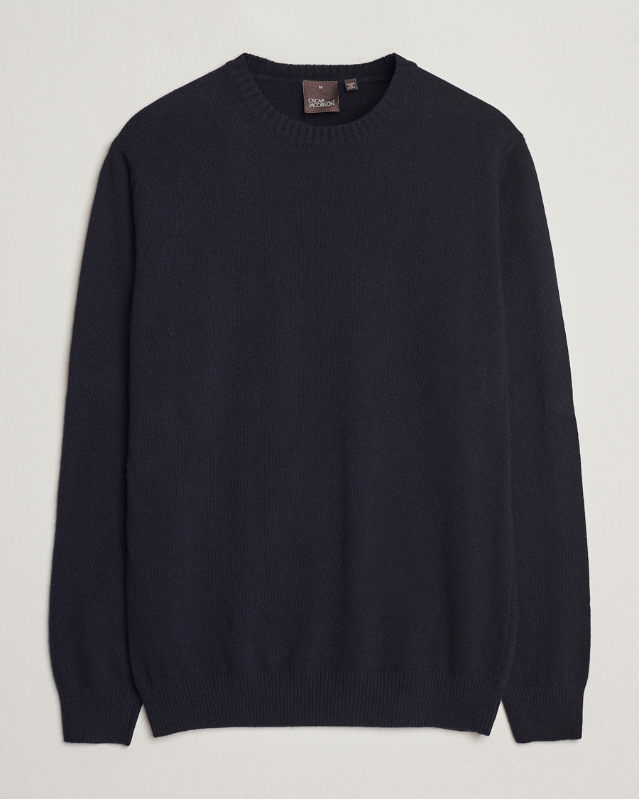 Mies | Puserot | Oscar Jacobson | Valter Wool/Cashmere Round Neck Navy