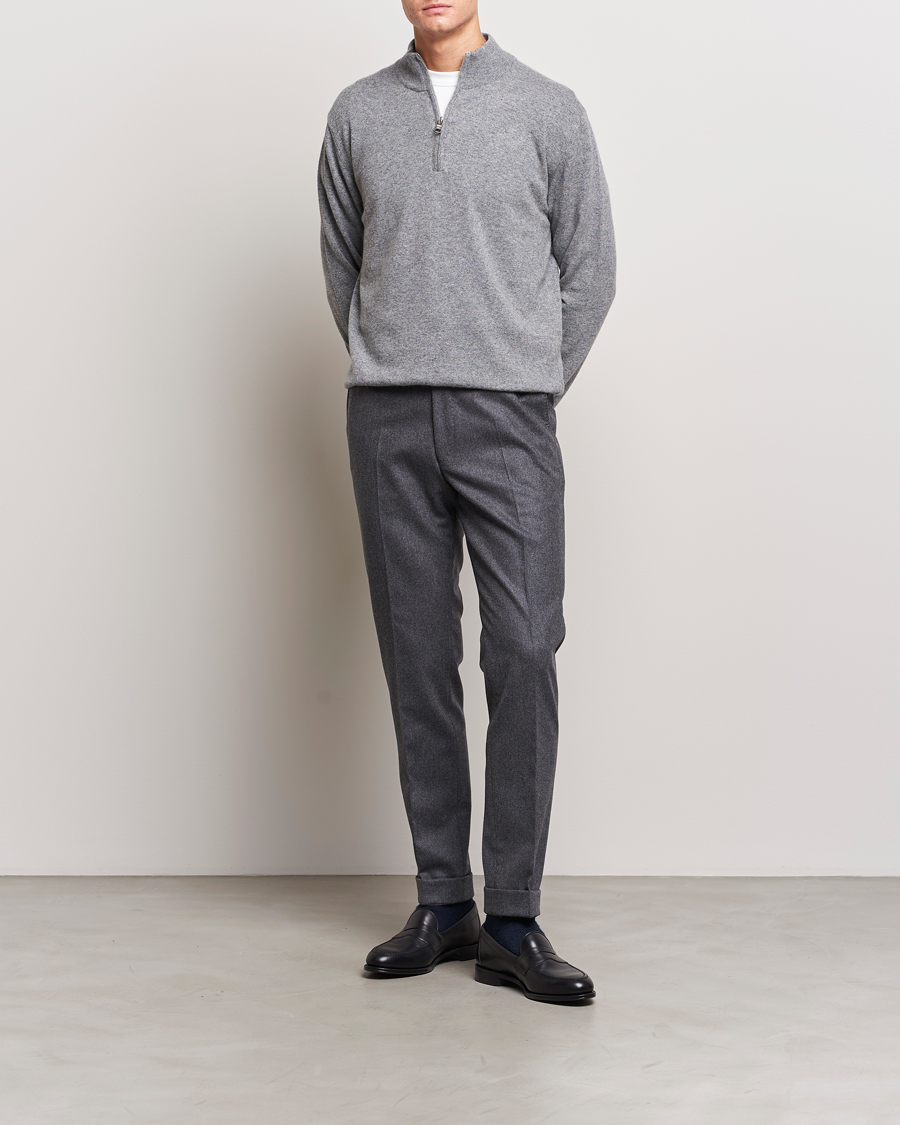 Mies | Puserot | Oscar Jacobson | Patton Wool/Cashmere Half Zip Grey Melange