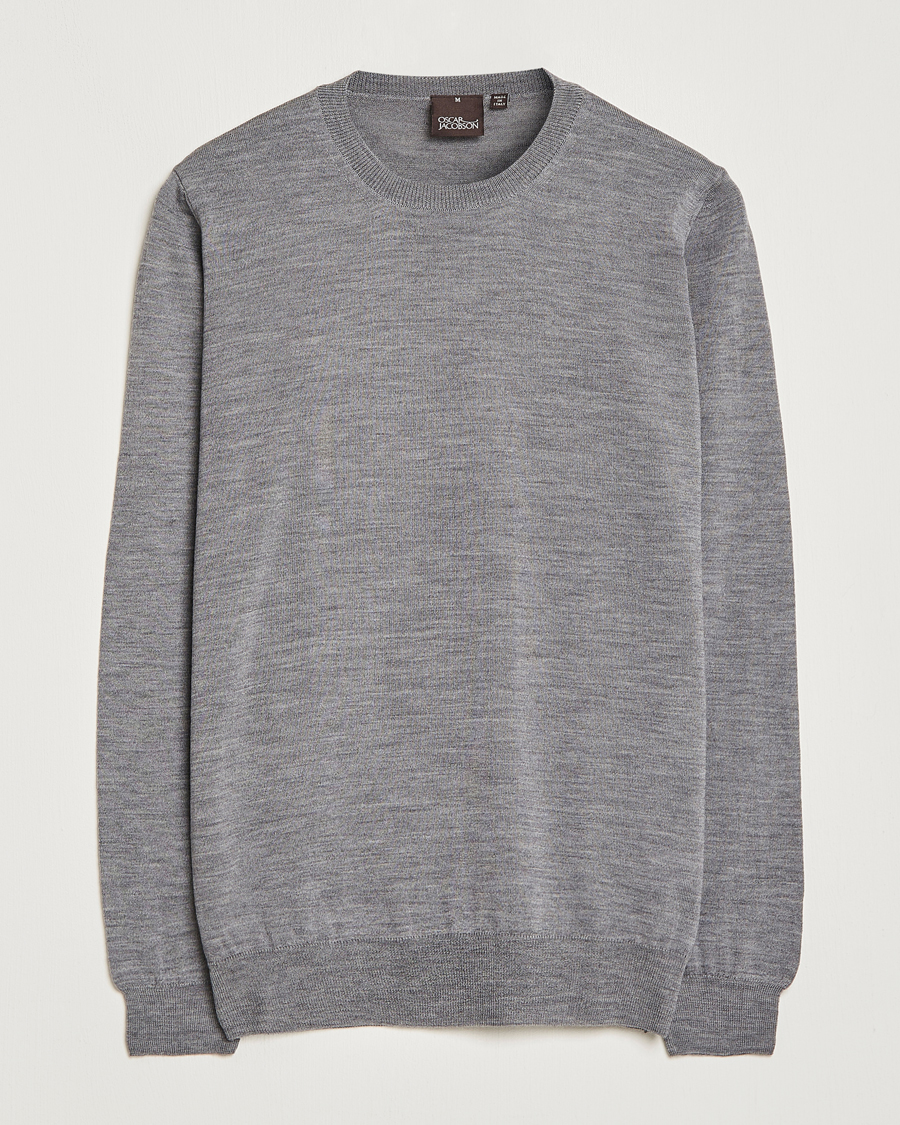 Mies | Puserot | Oscar Jacobson | Custer Extra Fine Merino Crew Neck Grey
