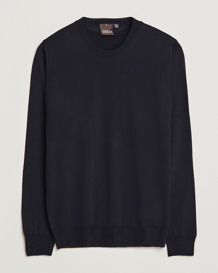 Mies | Puserot | Oscar Jacobson | Custer Extra Fine Merino Crew Neck Navy