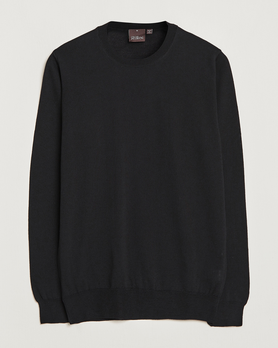 Mies | Puserot | Oscar Jacobson | Custer Extra Fine Merino Crew Neck Black
