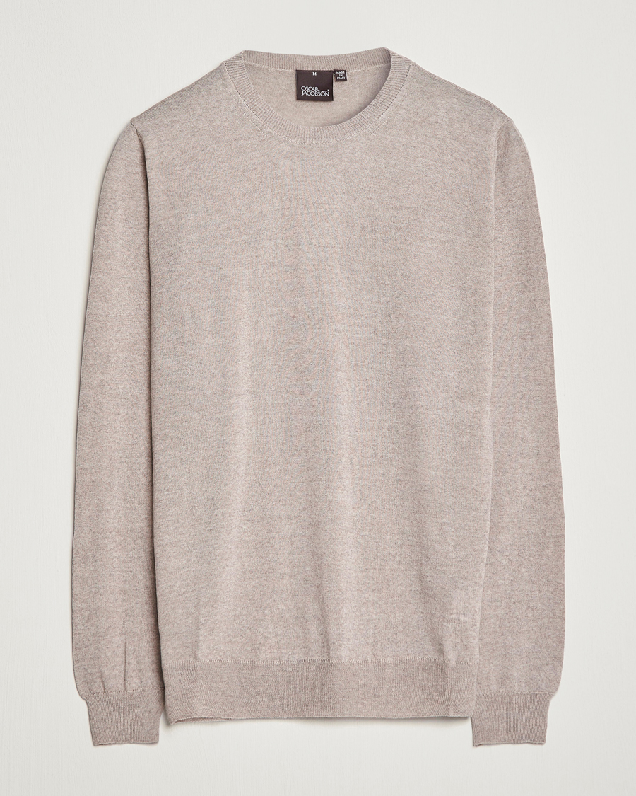 Mies | Puserot | Oscar Jacobson | Custer Extra Fine Merino Crew Neck Beige
