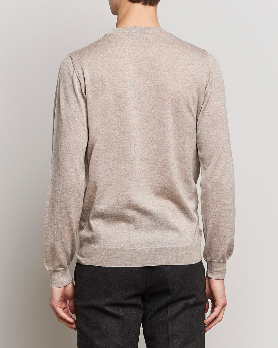 Mies | Puserot | Oscar Jacobson | Custer Extra Fine Merino Crew Neck Beige