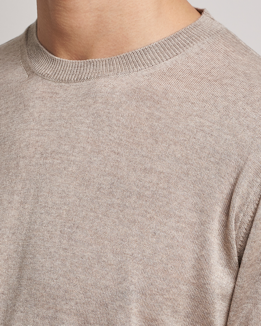 Mies | Puserot | Oscar Jacobson | Custer Extra Fine Merino Crew Neck Beige