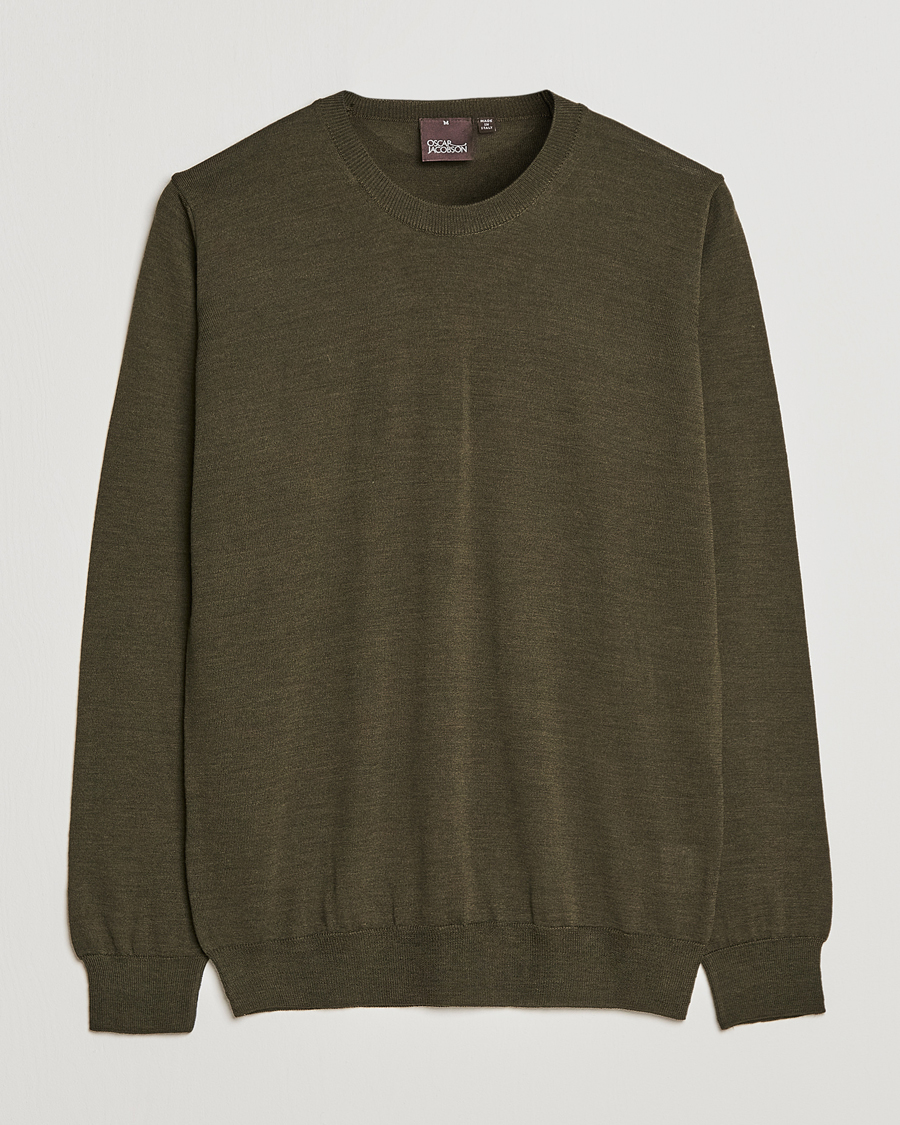 Mies | Puserot | Oscar Jacobson | Custer Extra Fine Merino Crew Neck Green