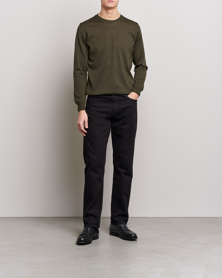 Mies | Puserot | Oscar Jacobson | Custer Extra Fine Merino Crew Neck Green