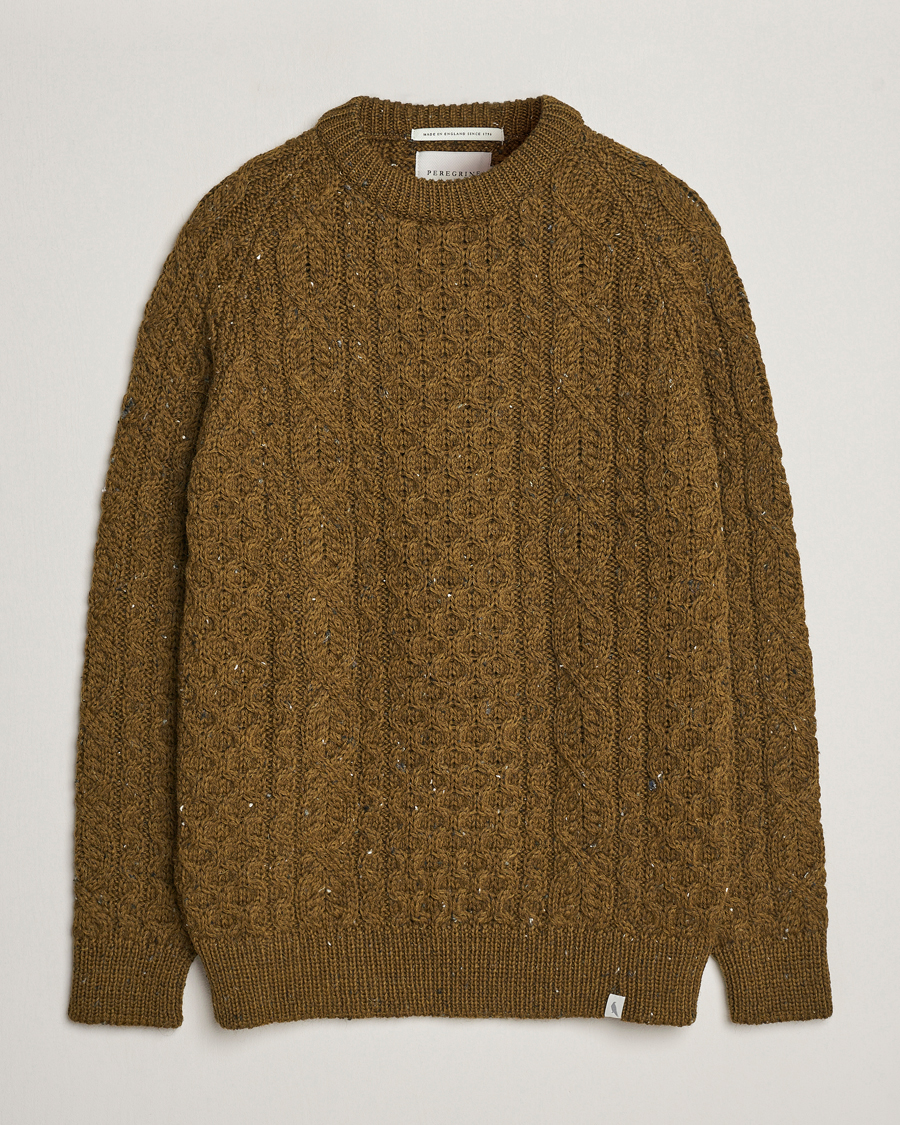Miehet |  | Peregrine | Hudson Wool Aran Knitted Jumper Khaki