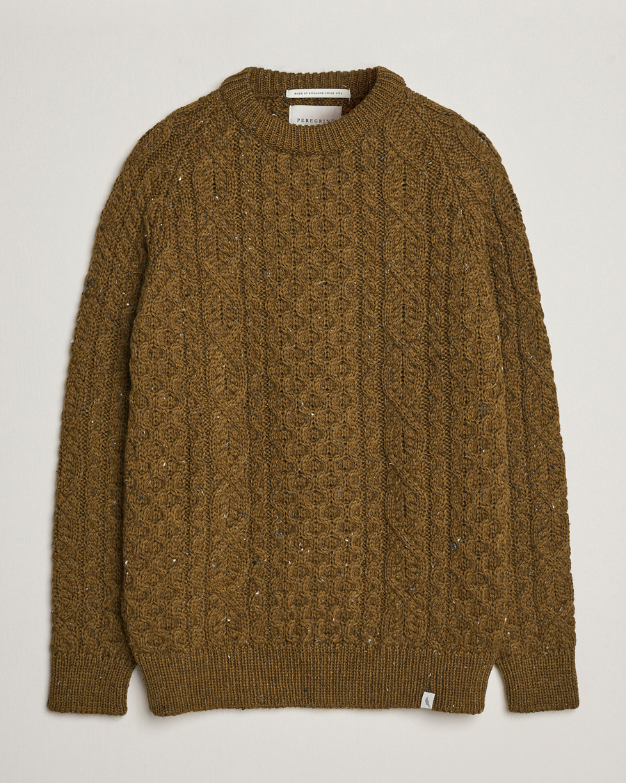 Mies | Puserot | Peregrine | Hudson Wool Aran Knitted Jumper Khaki