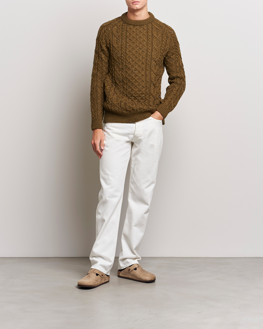 Mies | Puserot | Peregrine | Hudson Wool Aran Knitted Jumper Khaki
