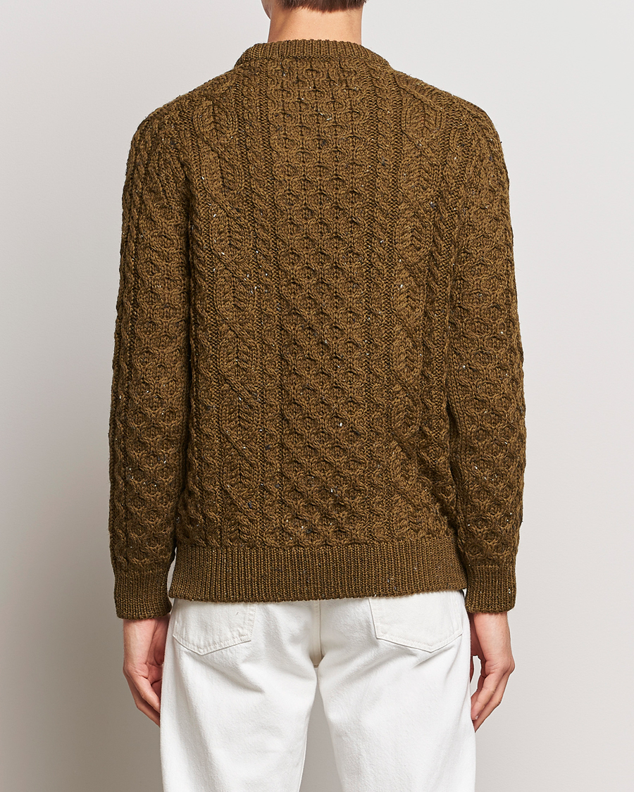 Mies | Puserot | Peregrine | Hudson Wool Aran Knitted Jumper Khaki