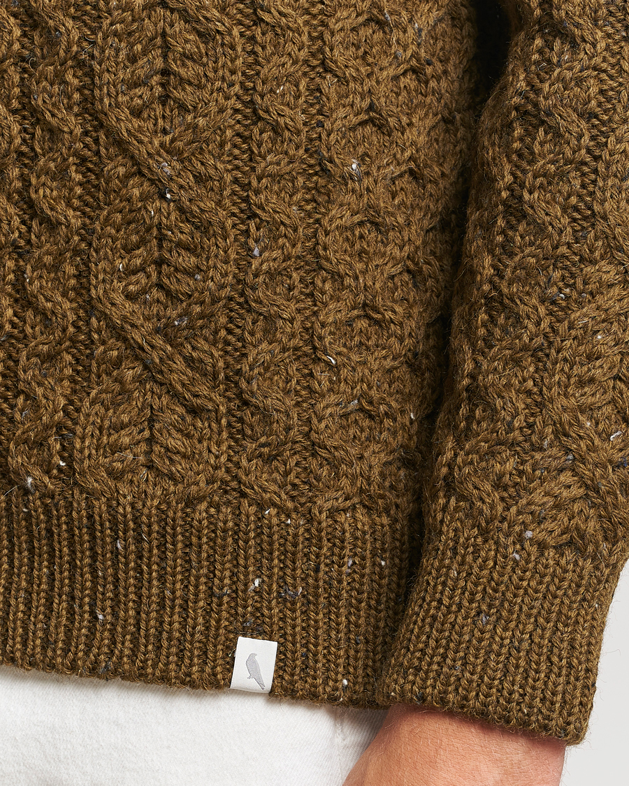 Mies | Puserot | Peregrine | Hudson Wool Aran Knitted Jumper Khaki