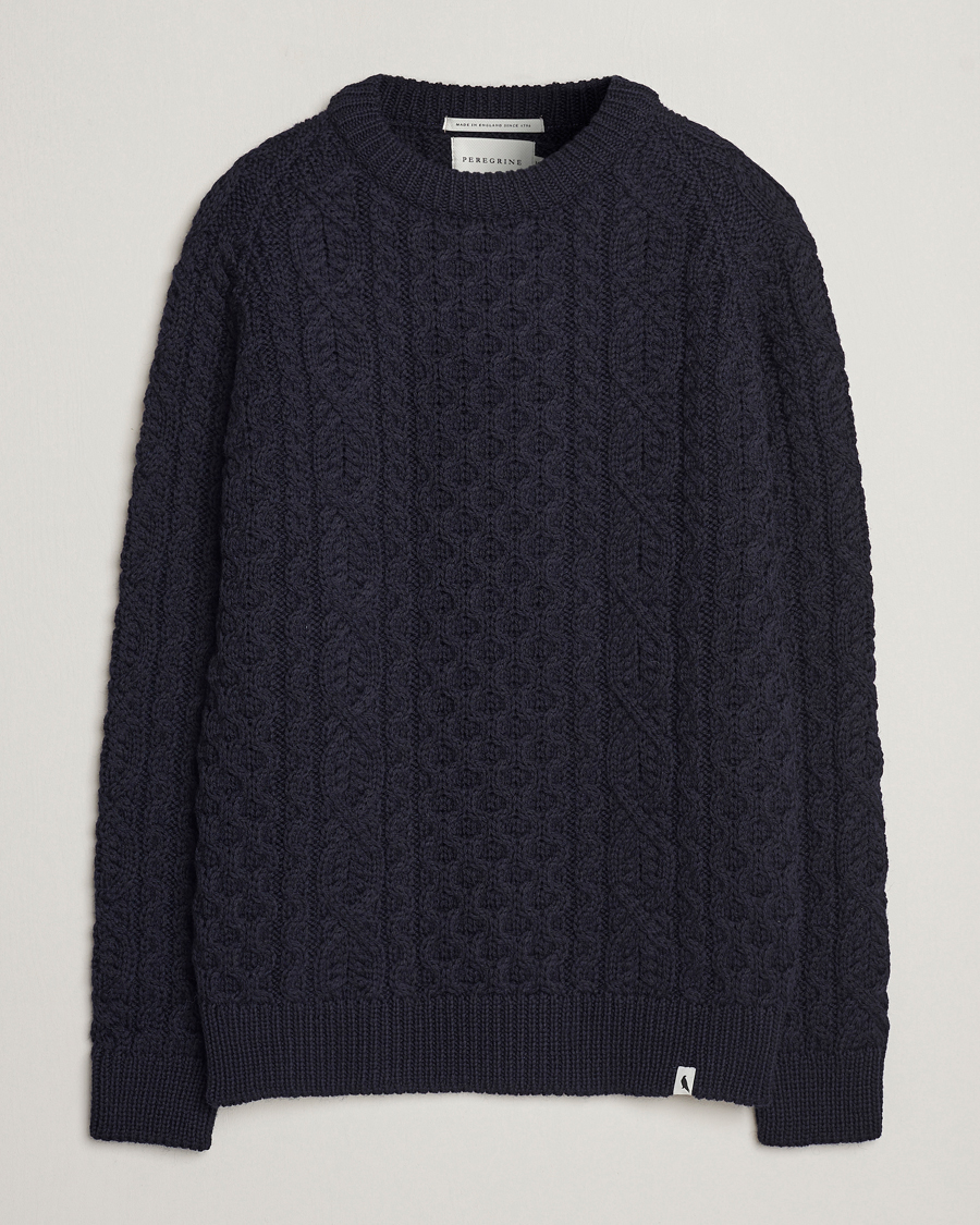 Miehet |  | Peregrine | Hudson Wool Aran Knitted Jumper Navy