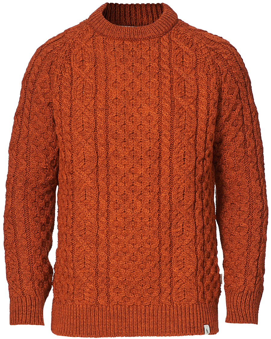 Miehet |  | Peregrine | Hudson Wool Aran Knitted Jumper Orange