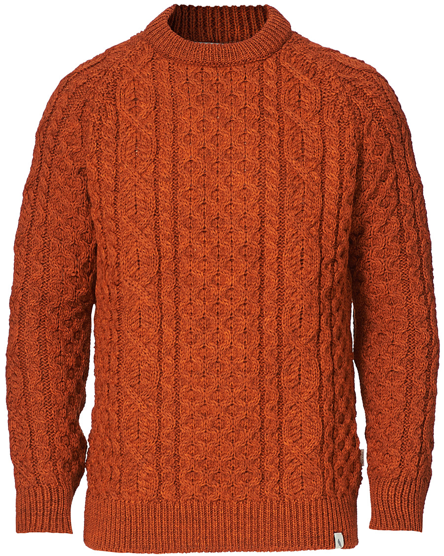 Mies | Puserot | Peregrine | Hudson Wool Aran Knitted Jumper Orange