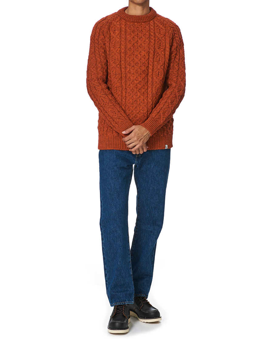 Mies | Puserot | Peregrine | Hudson Wool Aran Knitted Jumper Orange