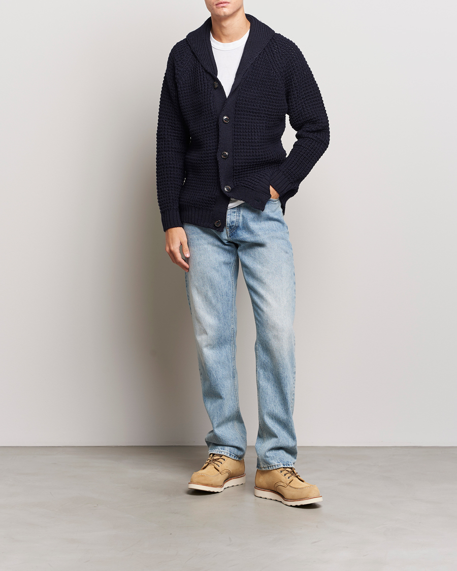 Mies | Puserot | Peregrine | Waffle Wool Shawl Cardigan Navy