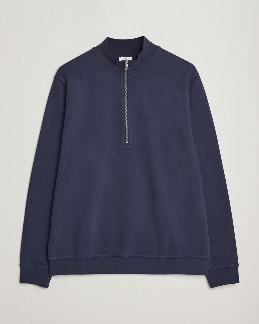 Mies | Puserot | Sunspel | Loopback Half Zip Navy