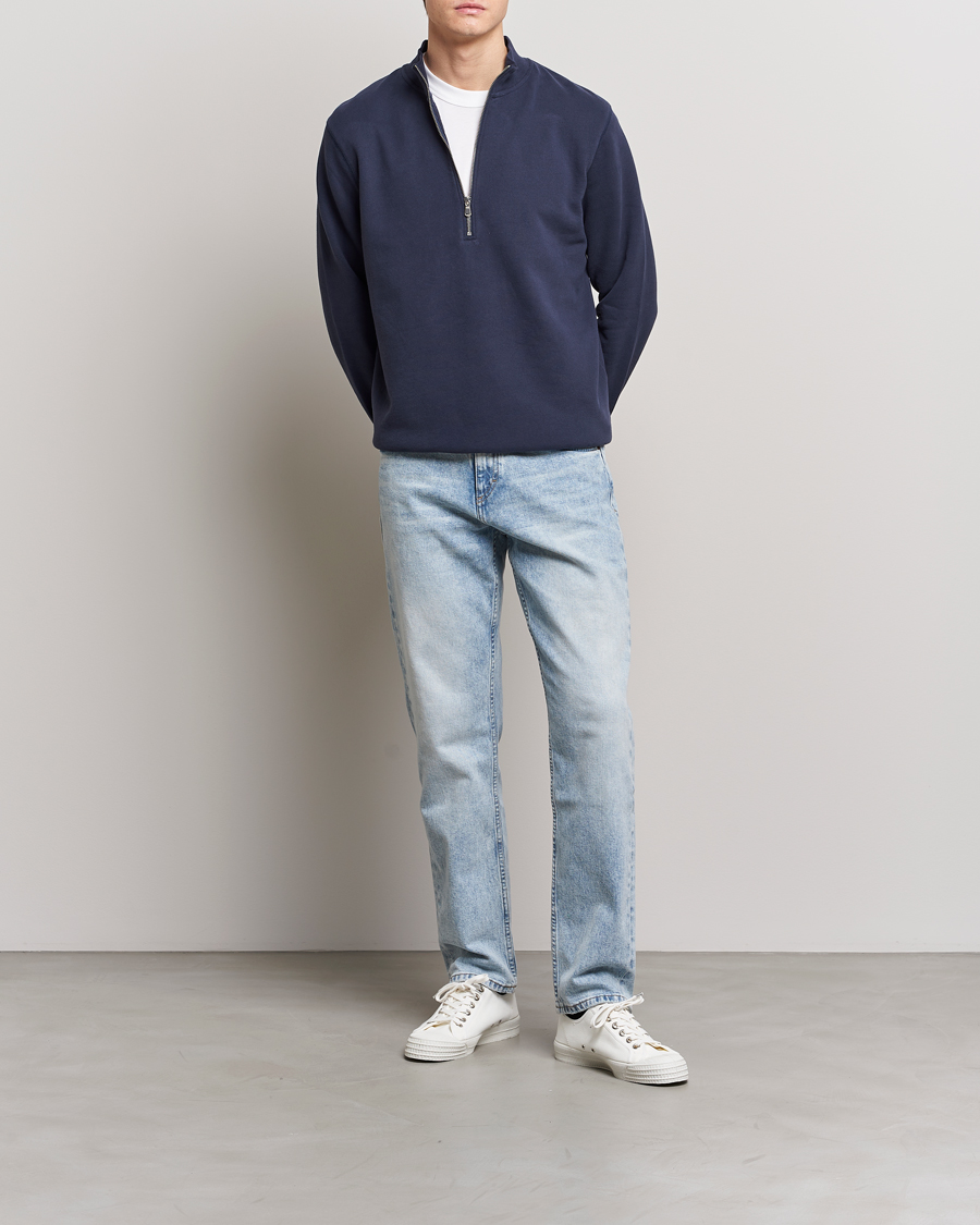Mies | Puserot | Sunspel | Loopback Half Zip Navy
