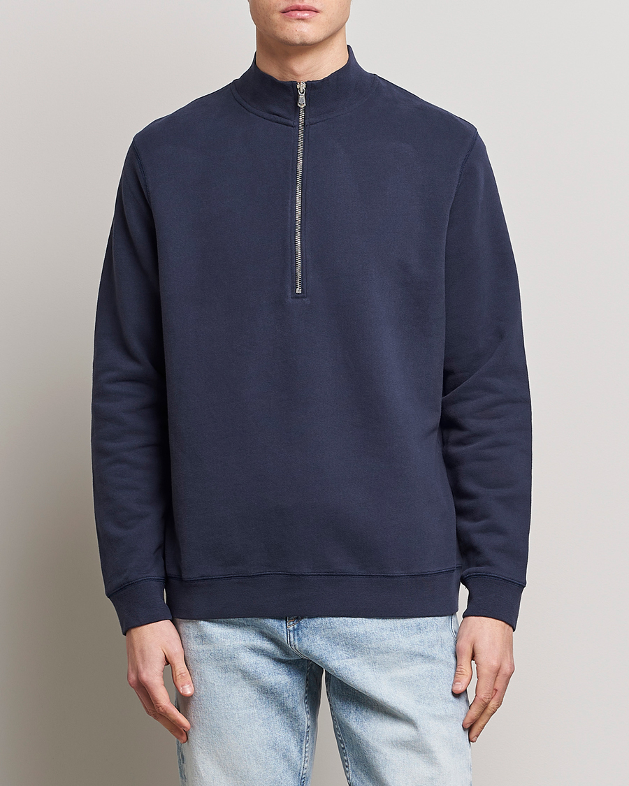 Mies | Puserot | Sunspel | Loopback Half Zip Navy