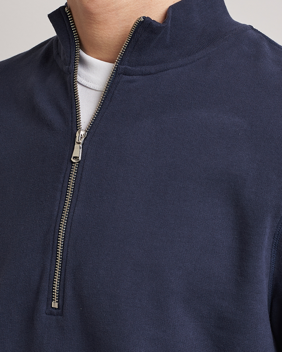Mies | Puserot | Sunspel | Loopback Half Zip Navy