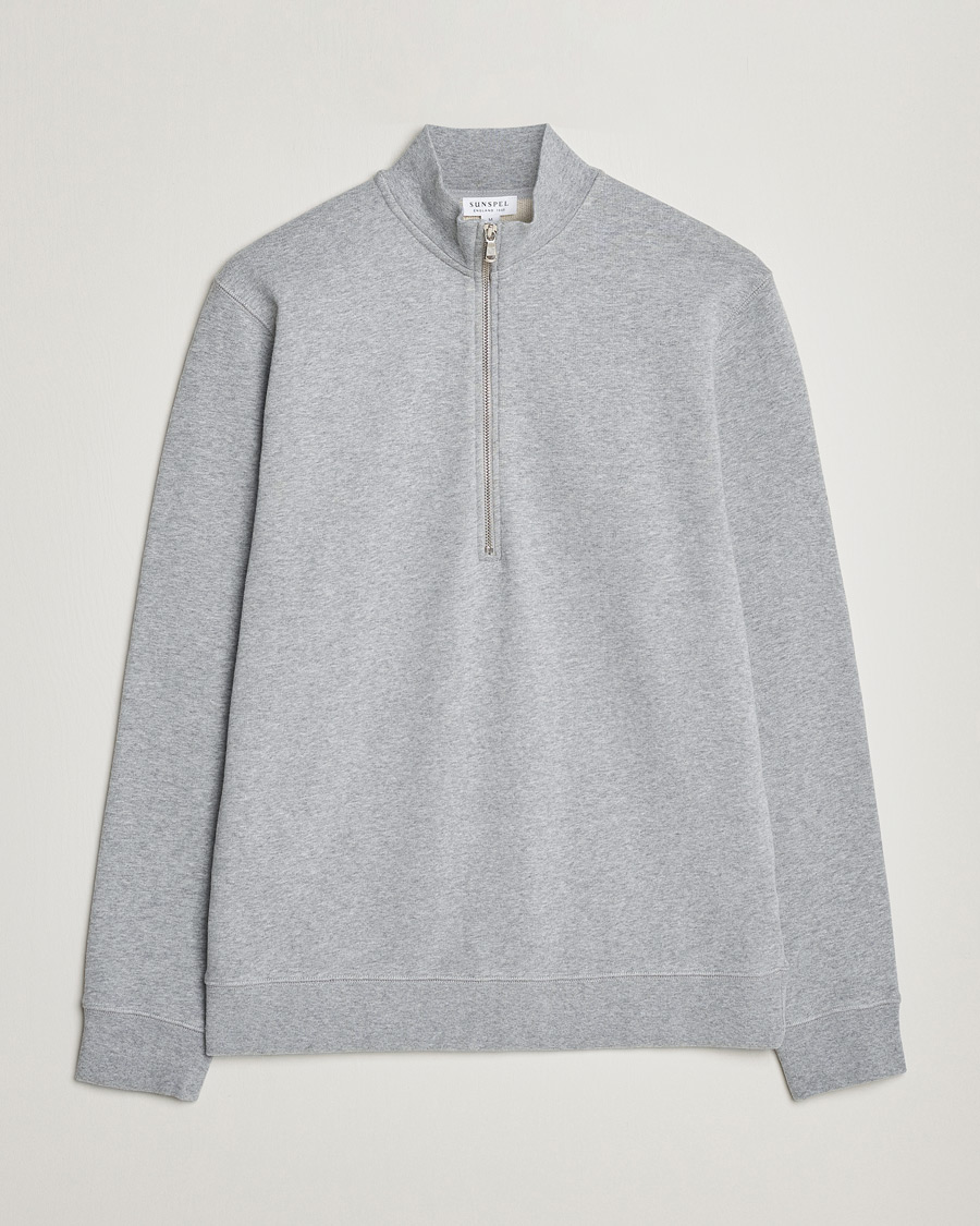 Mies | Puserot | Sunspel | Loopback Half Zip Grey Melange