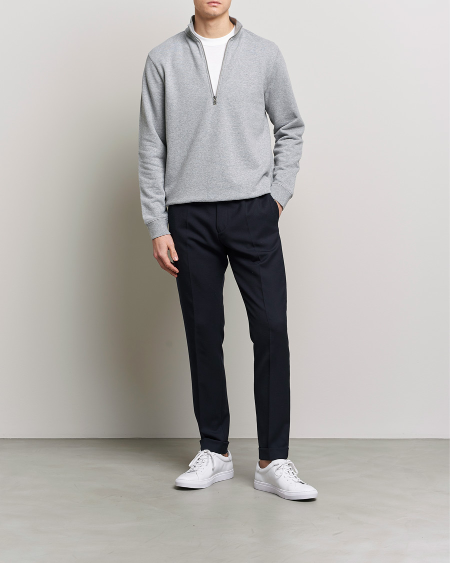 Mies | Puserot | Sunspel | Loopback Half Zip Grey Melange
