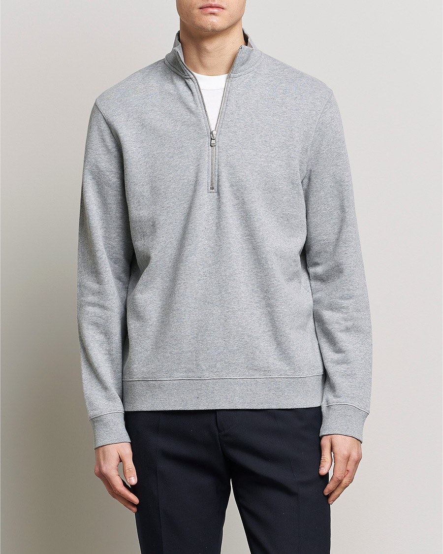 Mies | Puserot | Sunspel | Loopback Half Zip Grey Melange