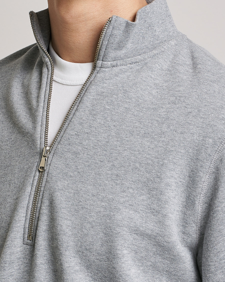 Mies | Puserot | Sunspel | Loopback Half Zip Grey Melange