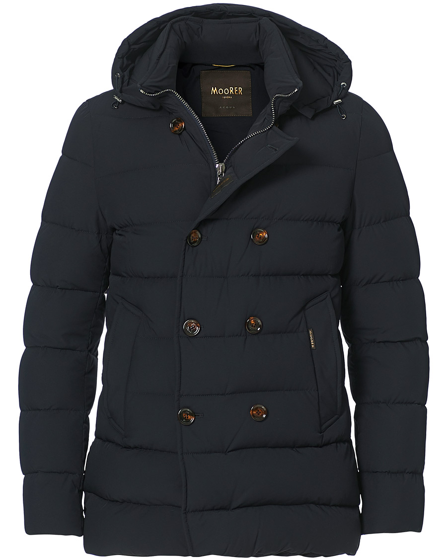 Mies | Takit | MooRER | Double Breasted Stretch Nylon Hood Coat Navy