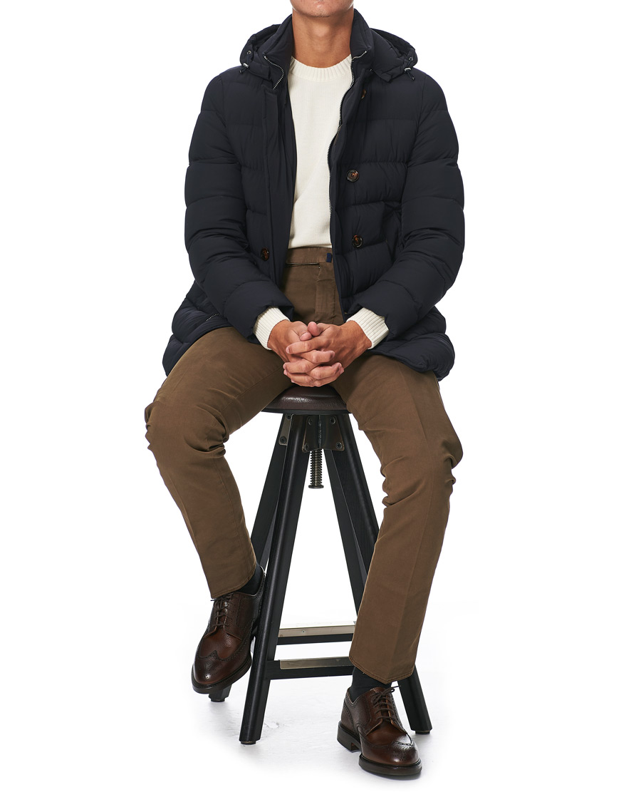 Mies | Takit | MooRER | Double Breasted Stretch Nylon Hood Coat Navy