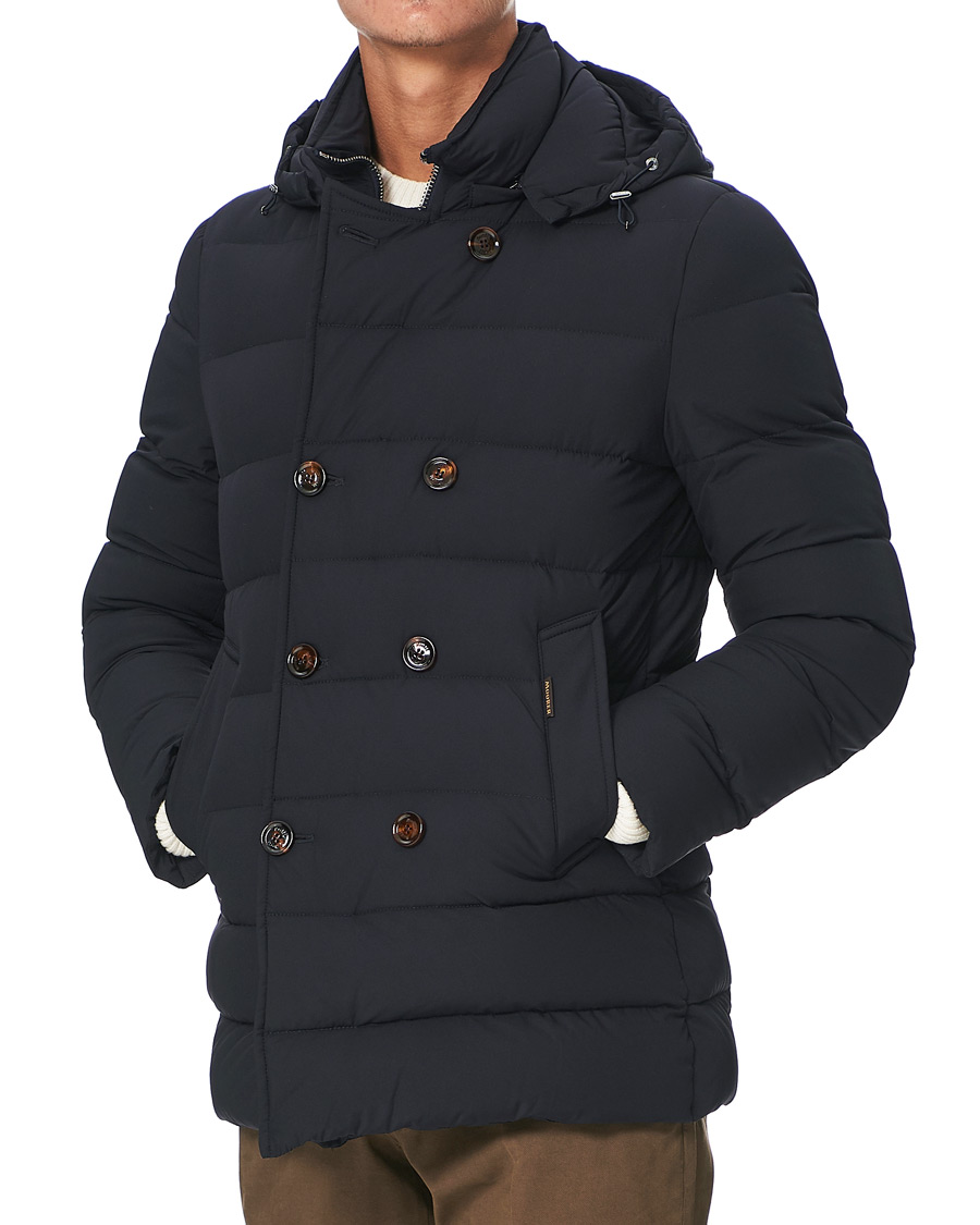 Mies | Takit | MooRER | Double Breasted Stretch Nylon Hood Coat Navy