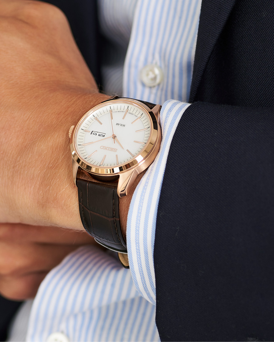 Mies | Seiko Solar Sapphire 40mm Rose Gold Steel White Dial | Seiko | Solar Sapphire 40mm Rose Gold Steel White Dial