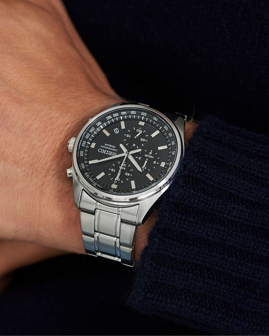 Mies | Seiko Chronograph 42mm Steel Black Dial | Seiko | Chronograph 42mm Steel Black Dial