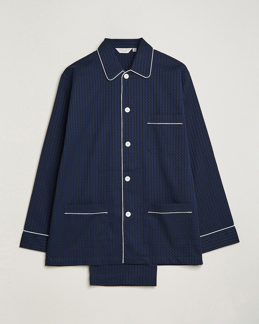 Mies | Yöpuvut ja kylpytakit | Derek Rose | Royal Piped Cotton Pyjama Set Navy