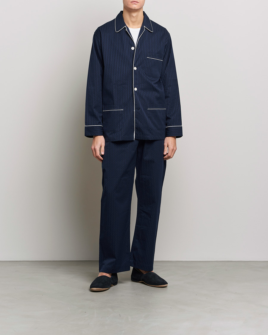 Mies | Yöpuvut ja kylpytakit | Derek Rose | Royal Piped Cotton Pyjama Set Navy