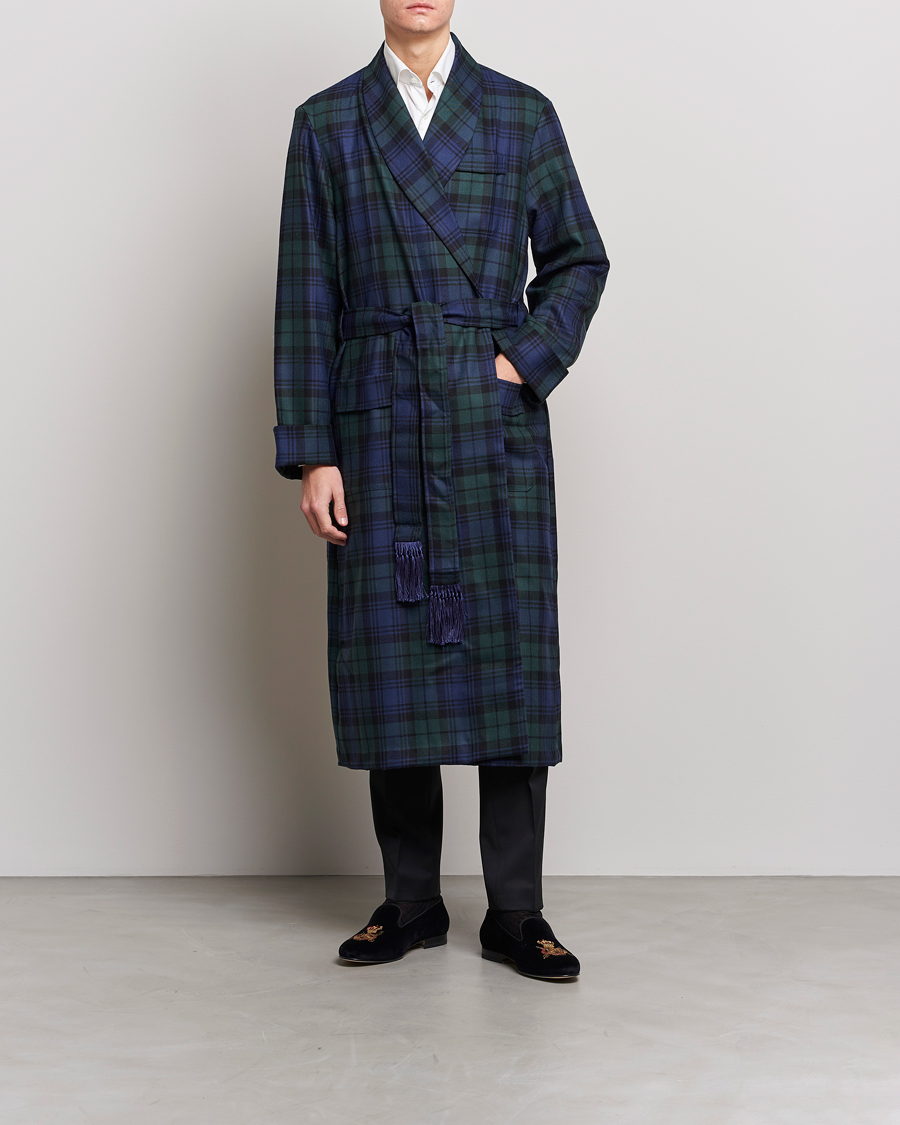 Mies | Yöpuvut ja kylpytakit | Derek Rose | Wool Tartan Dressing Gown Blackwatch