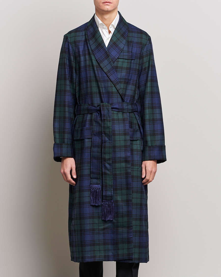 Mies | Yöpuvut ja kylpytakit | Derek Rose | Wool Tartan Dressing Gown Blackwatch